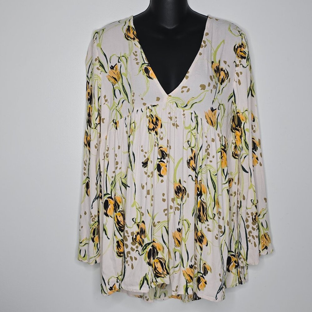 Free People Top Medium Tunic Flowy Floral Boho Oversized Cottagecore Babydoll